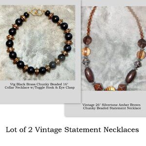 Lot 2 Vintage Statement  Necklaces - abt. 16" Collar & abt. 28" Beaded Necklaces